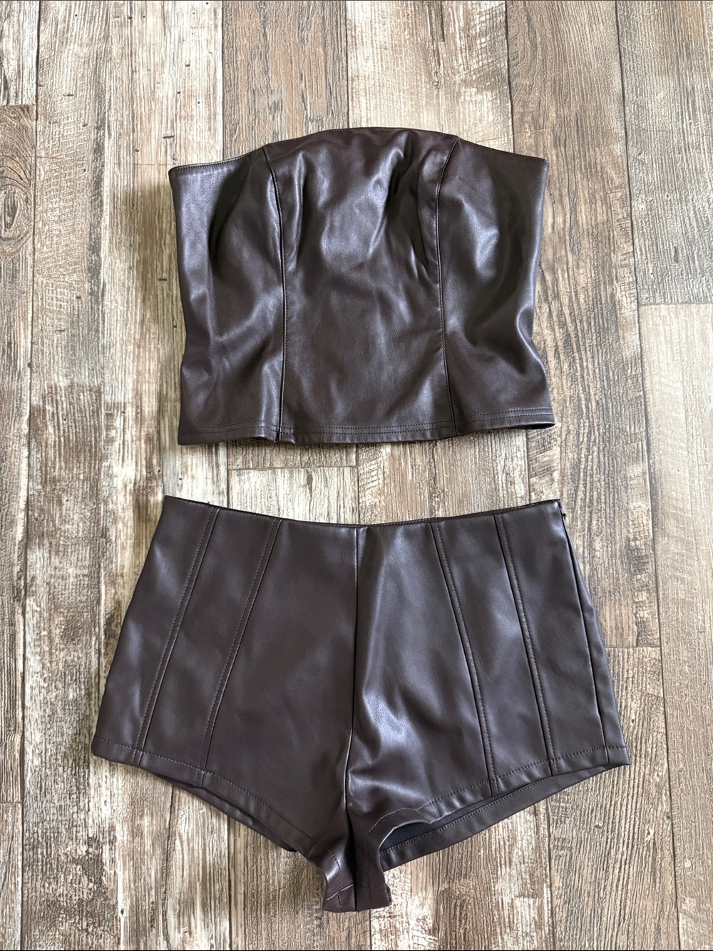 🌟ASOS Set Faux Leather 🌟High Waist Shorts  and Top- Brown 6